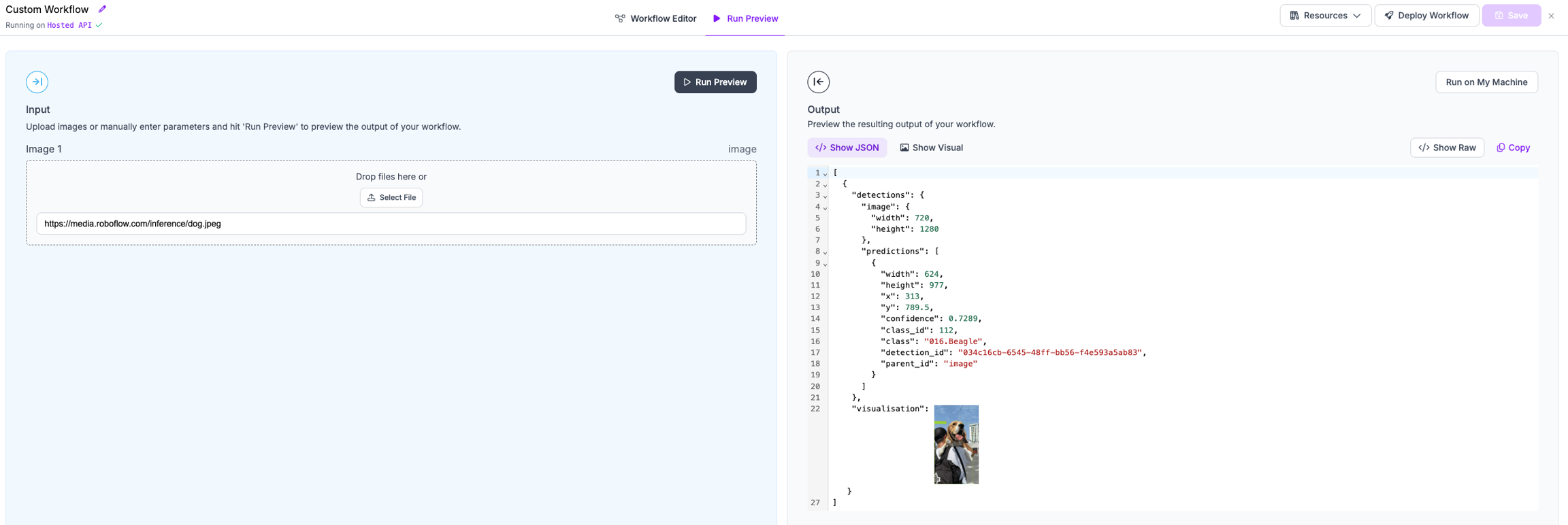 Workflow preview in the Roboflow UI