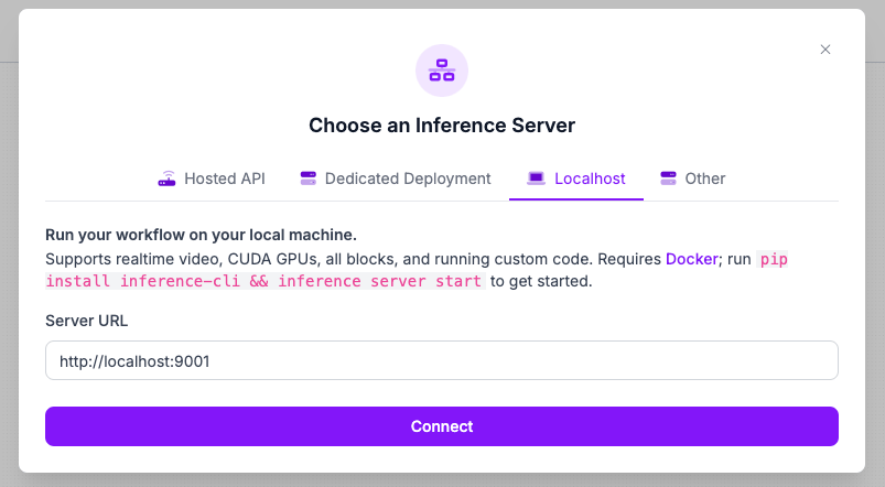 Connecting a local Inference Server to the Roboflow Workflows UI